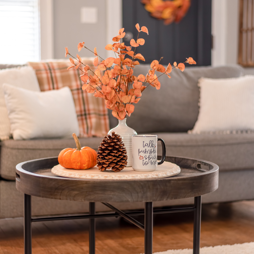 fall decoration sitting on a coffee table